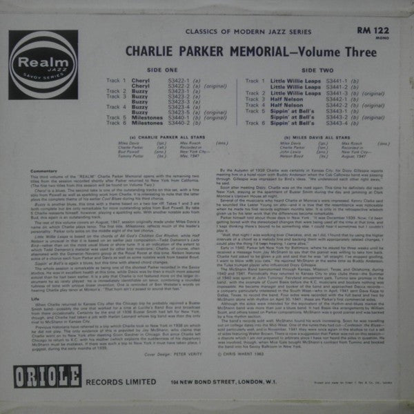 Charlie Parker – Charlie Parker Memorial Volume Three LP vinyl record, image 2 of 4