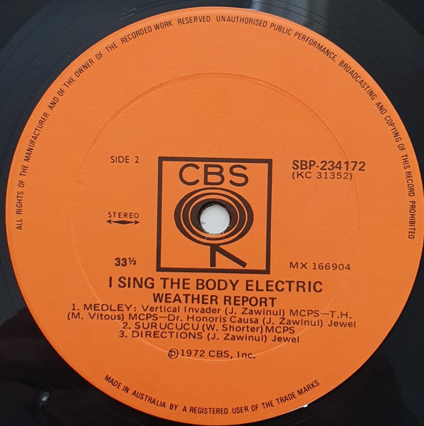 Weather Report – I Sing The Body Electric LP vinyl record, image 4 of 6
