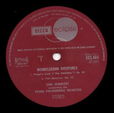 Felix Mendelssohn-Bartholdy, Wiener Philharmoniker, Carl Schuricht – Overtures LP vinyl record, image 3 of 4