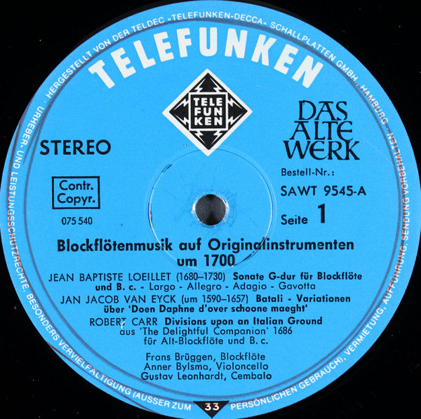 Jean-Baptiste Loeillet, Jacob Jan Van Eyck, Georg Philipp Telemann, François Couperin, Robert Carr, Johann Christoph Pepusch – Blockflötenmusik Auf Originalinstrumenten Um 1700 / Recorder Music With Original Instruments II 1700 LP vinyl record, image 4 of 5