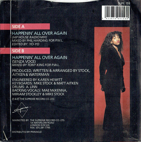 Lonnie Gordon – Happenin' All Over Again 7" vinyl record, image 2 of 4