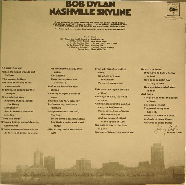 Bob Dylan – Nashville Skyline LP vinyl record, image 2 of 4