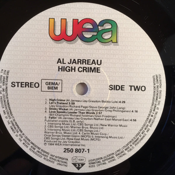 Al Jarreau – High Crime LP vinyl record, image 4 of 6