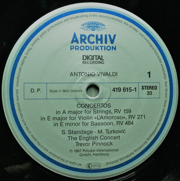 Antonio Vivaldi, The English Concert, Trevor Pinnock, Simon Standage, Lisa Beznosiuk, David Reichenberg, Milan Turkovic, Roy Goodman, Nigel North – Concerti »L'Amoroso« LP vinyl record, image 3 of 4