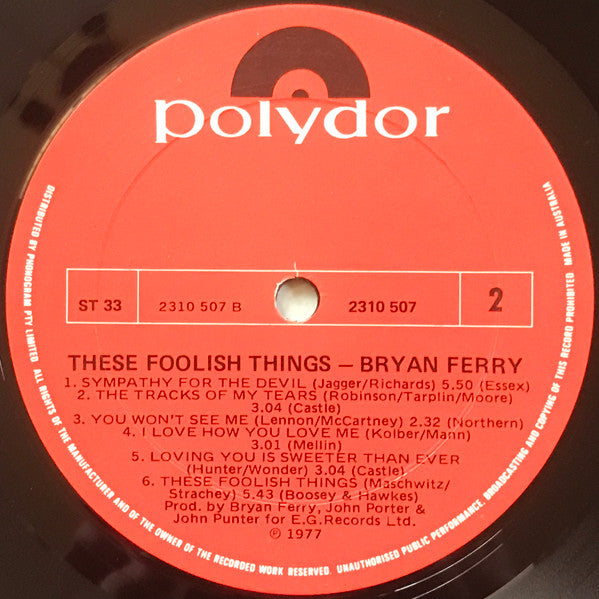 Bryan Ferry – These Foolish Things LP vinyl record, image 4 of 4