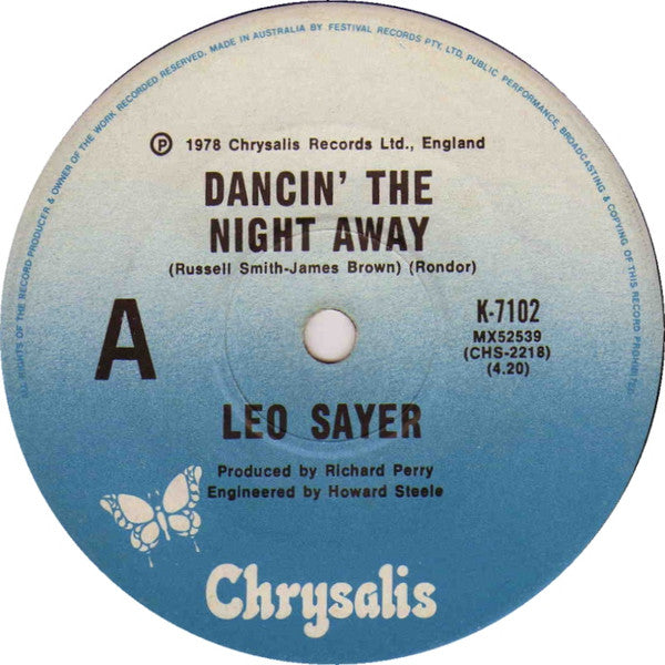 Leo Sayer – Dancin' The Night Away 7" vinyl record, image 1 of 2