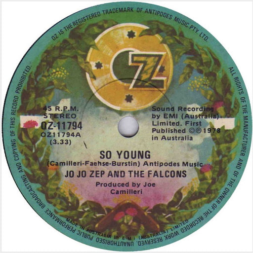 Jo Jo Zep And The Falcons – So Young 7" vinyl record