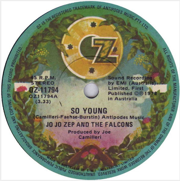 Jo Jo Zep And The Falcons – So Young 7" vinyl record