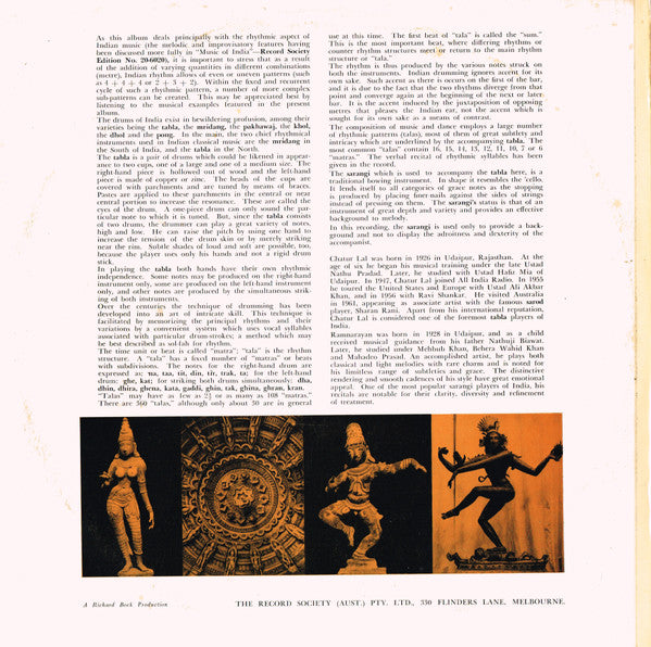Chatur Lal, Ram Narayan – The Drums Of India LP vinyl record, image 3 of 5