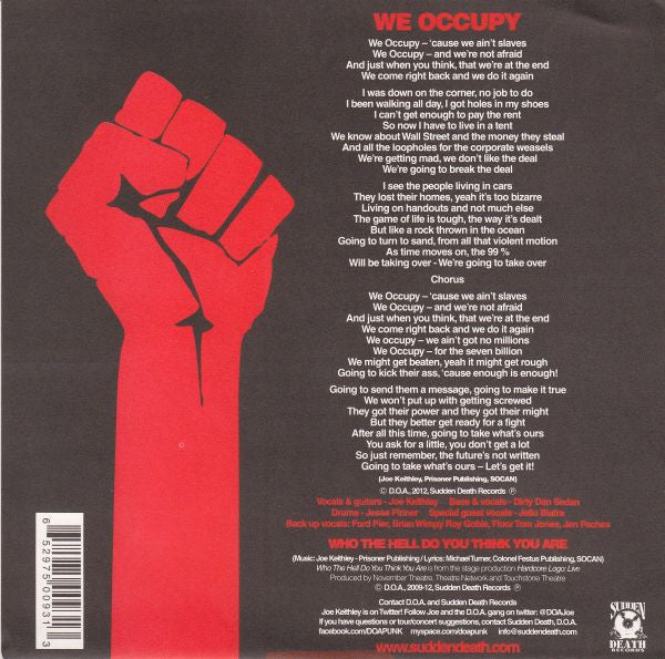 D.O.A. – We Occupy / Who The Hell Do You Think You Are 7" vinyl record, image 2 of 4