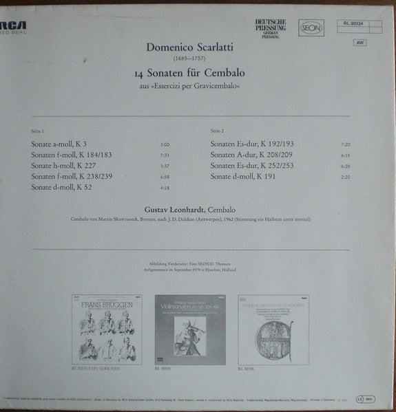 Domenico Scarlatti, Gustav Leonhardt – 14 Sonate Per Clavicembalo LP vinyl record, image 4 of 6