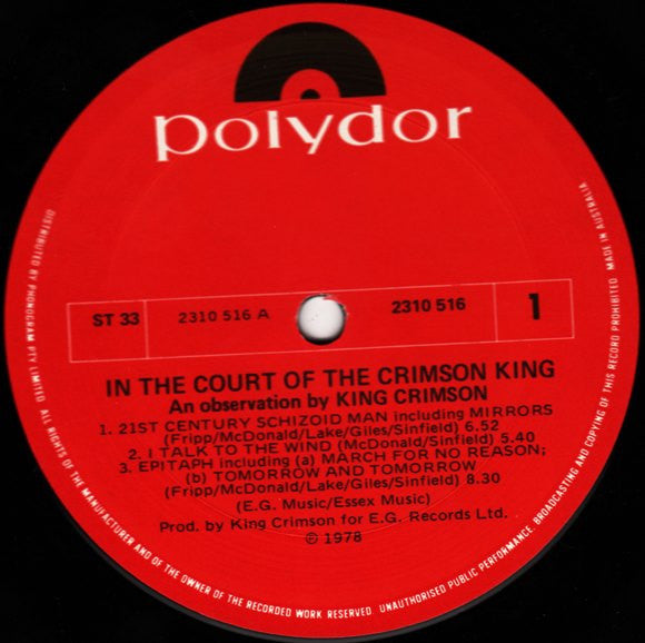 King Crimson – In The Court Of The Crimson King (An Observation By King Crimson) LP vinyl record, image 5 of 6