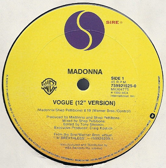 Madonna – Vogue / Keep It Together 12" vinyl record, image 3 of 4