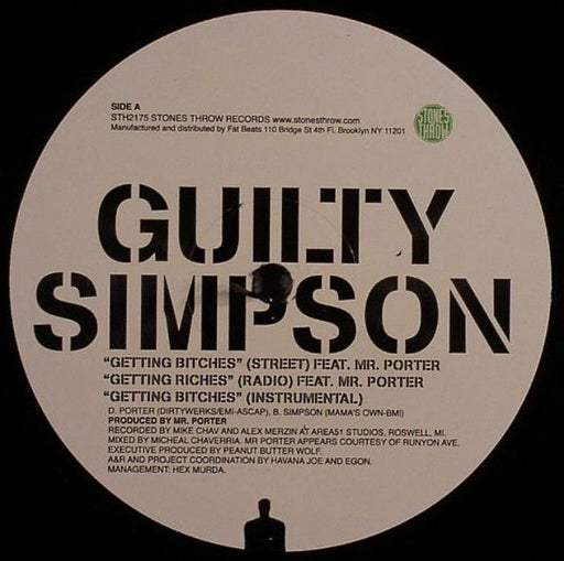 Guilty Simpson – Getting Bitches / She Won't Stay At Home 12" vinyl record, image 1 of 2