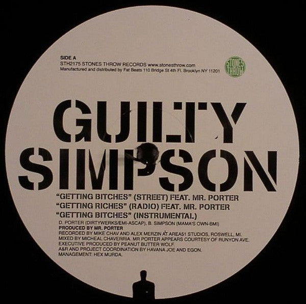 Guilty Simpson – Getting Bitches / She Won't Stay At Home 12" vinyl record, image 1 of 2
