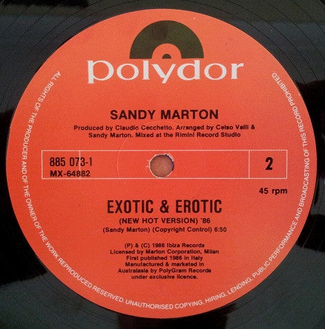 Sandy Marton – Exotic And Erotic (New Hot Version '86) 12" vinyl record, image 4 of 5