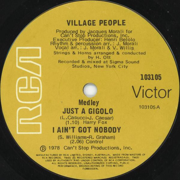 Village People – Just A Gigolo / I Ain't Got Nobody / Macho Man 7" vinyl record