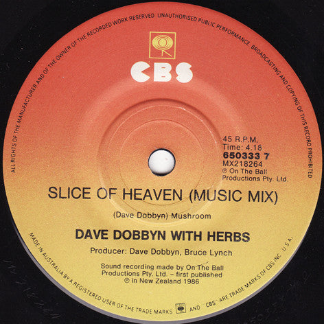Dave Dobbyn, Herbs – Slice Of Heaven 7" vinyl record, image 4 of 4