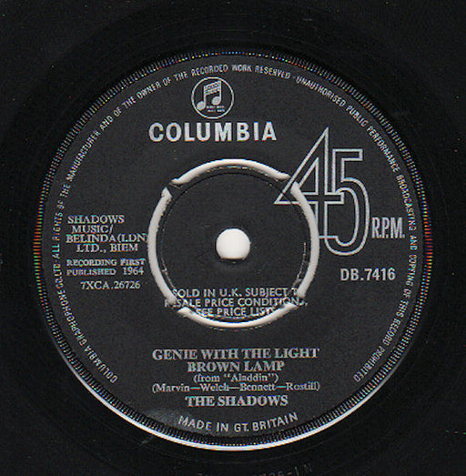 The Shadows – Genie With The Light Brown Lamp 7" vinyl record, image 1 of 2