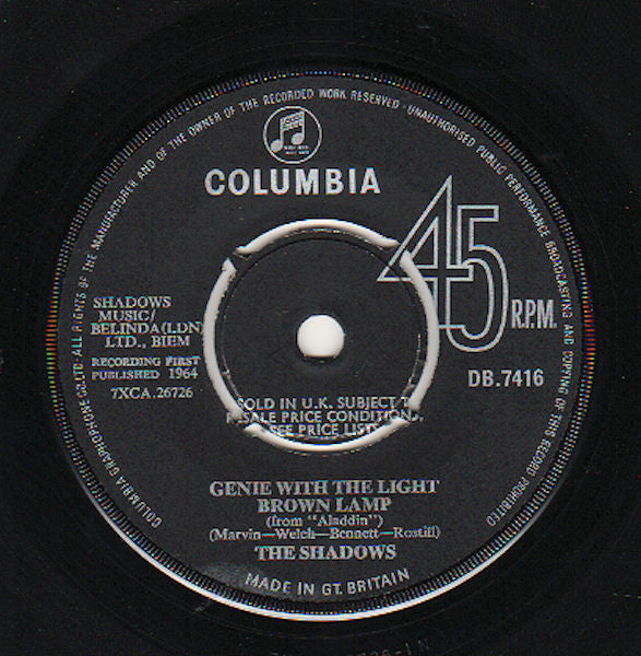 The Shadows – Genie With The Light Brown Lamp 7" vinyl record, image 1 of 2