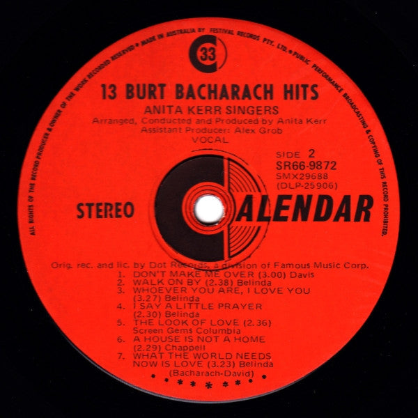 The Anita Kerr Singers – 13 Burt Bacharach Hits LP vinyl record, image 3 of 3