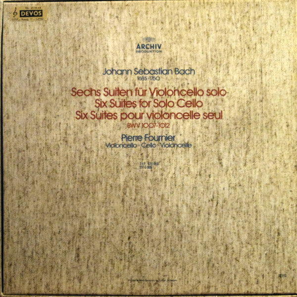 Johann Sebastian Bach, Pierre Fournier – Sechs Suiten Für Violoncello Solo (BWV 1007-1012) LP vinyl record, image 2 of 8