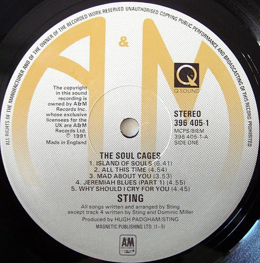 Sting – The Soul Cages LP vinyl record, image 3 of 4