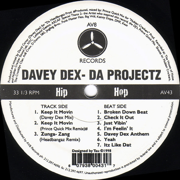 Davey Dex – Da Projectz 12" vinyl record, image 1 of 2