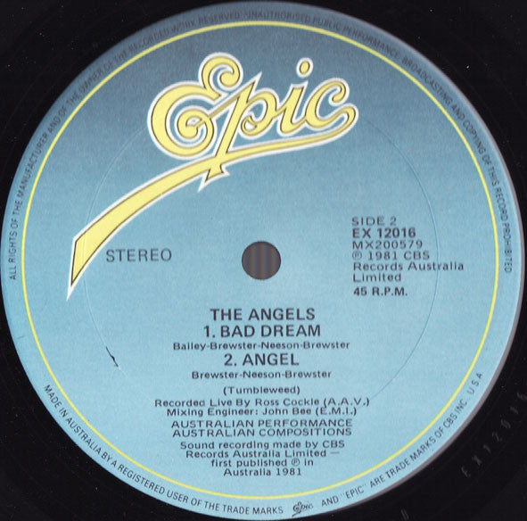 The Angels – Never So Live 12" vinyl record, image 4 of 4