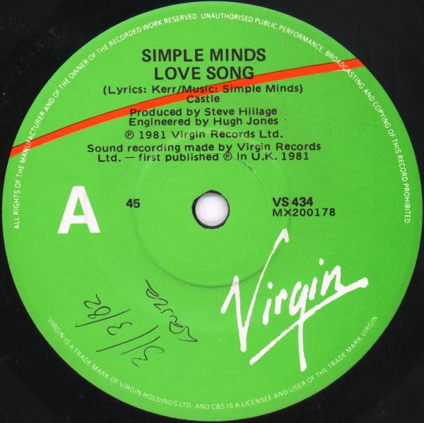 Simple Minds – Love Song 7" vinyl record, image 3 of 5