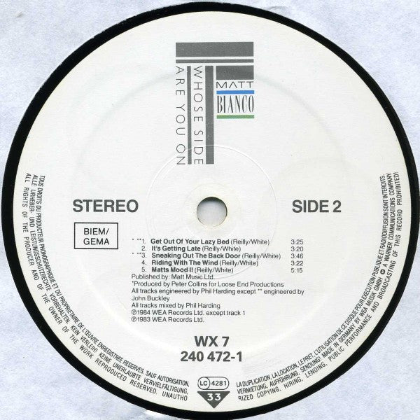 Matt Bianco – Whose Side Are You On LP vinyl record, image 4 of 10