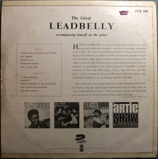Leadbelly – The Great Leadbelly Accompanying Himself On The Guitar LP vinyl record, image 2 of 4