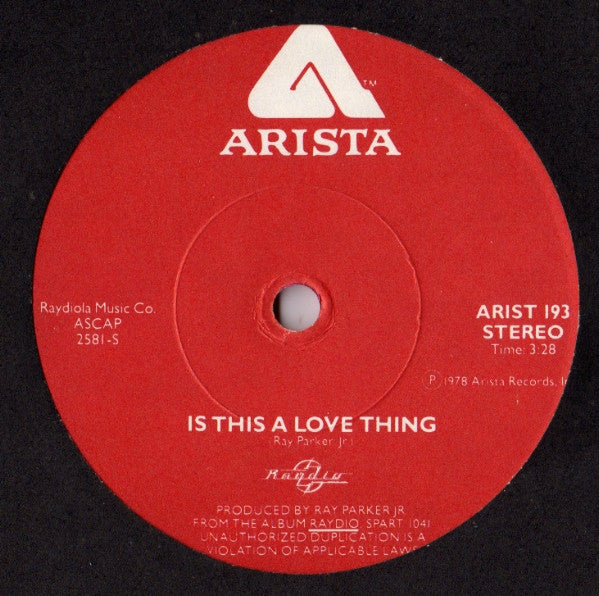 Raydio – Is This A Love Thing 7" vinyl record, image 3 of 6