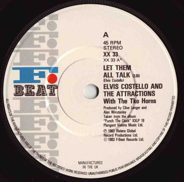 Elvis Costello & The Attractions – Let Them All Talk 7" vinyl record, image 3 of 4