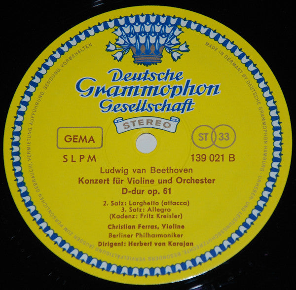 Ludwig Van Beethoven, Christian Ferras, Herbert von Karajan, Berliner Philharmoniker – Violinkonzert D-Dur LP vinyl record, image 4 of 4
