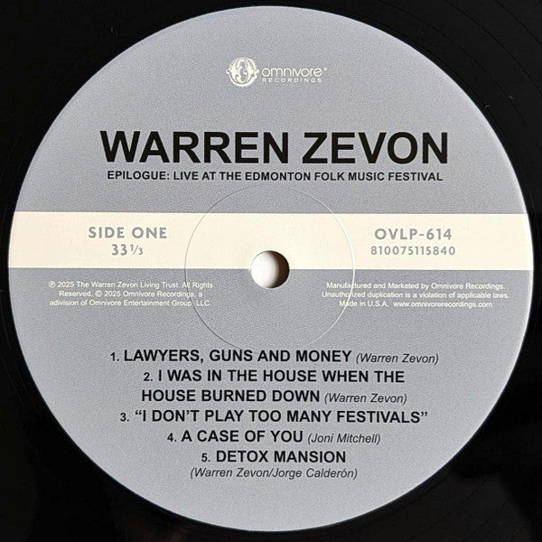 Warren Zevon – Epilogue: Live At The Edmonton Folk Music Festival LP vinyl record, image 5 of 10