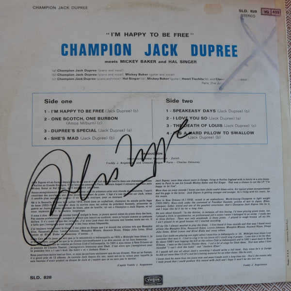 Champion Jack Dupree, Mickey Baker, Hal Singer – I'm Happy To Be Free LP vinyl record, image 2 of 4