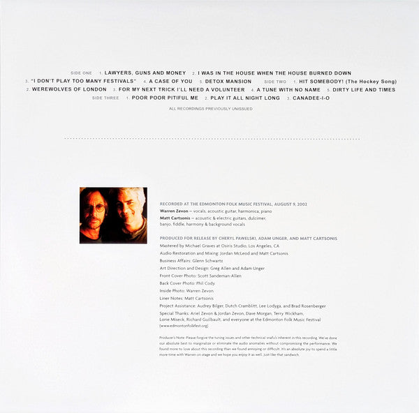 Warren Zevon – Epilogue: Live At The Edmonton Folk Music Festival LP vinyl record, image 3 of 10