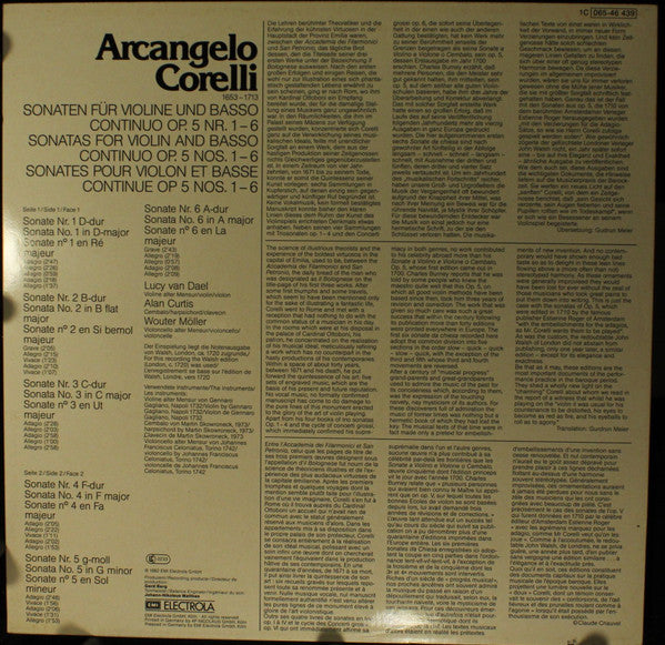 Arcangelo Corelli, Lucy van Dael, Alan Curtis, Wouter Möller – Sonaten Für Violine Und Basso Continuo Op. 5 Nr. 1~6 LP vinyl record, image 2 of 4
