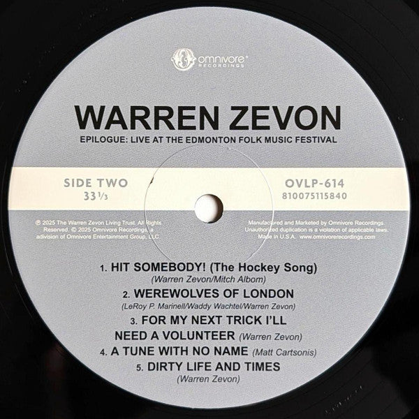 Warren Zevon – Epilogue: Live At The Edmonton Folk Music Festival LP vinyl record, image 6 of 10