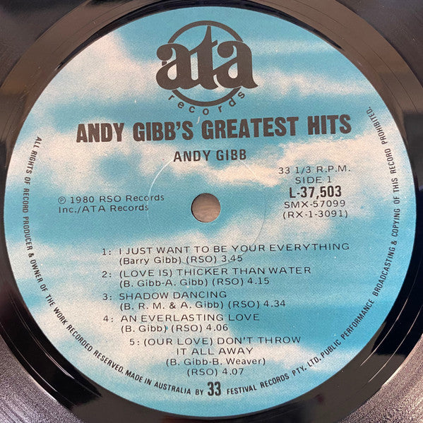 Andy Gibb – Andy Gibb's Greatest Hits LP vinyl record, image 3 of 4