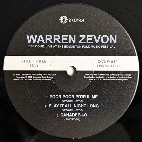 Warren Zevon – Epilogue: Live At The Edmonton Folk Music Festival LP vinyl record, image 7 of 10