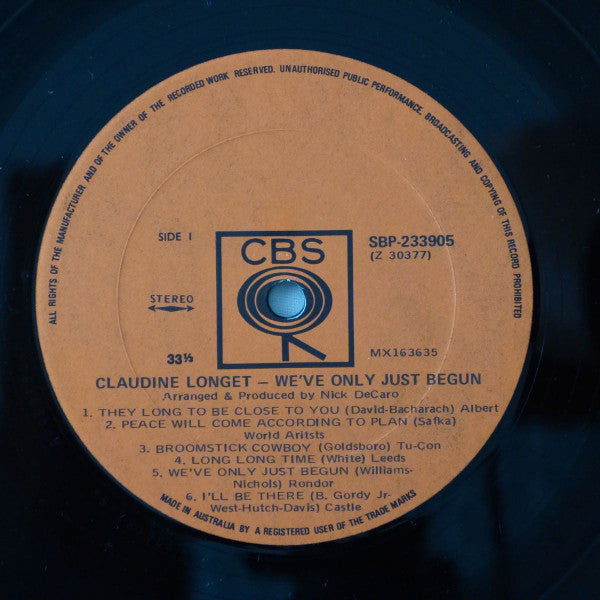 Claudine Longet – We've Only Just Begun LP vinyl record, image 3 of 4