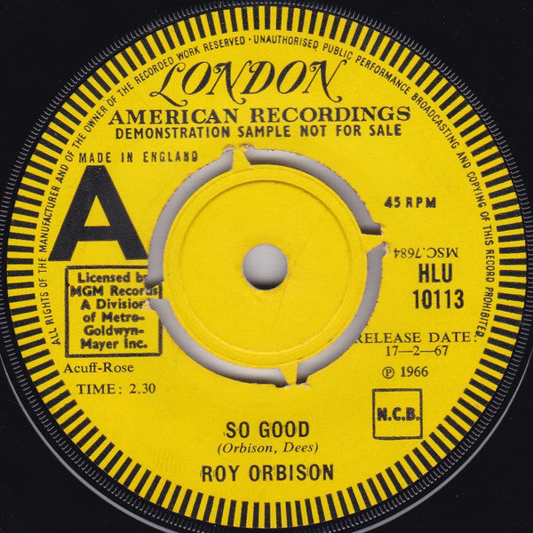 Roy Orbison – So Good 7" vinyl record, image 1 of 3
