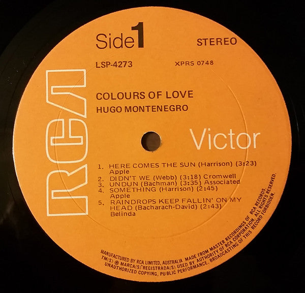 Hugo Montenegro – Colours Of Love LP vinyl record, image 3 of 4