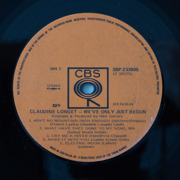 Claudine Longet – We've Only Just Begun LP vinyl record, image 4 of 4