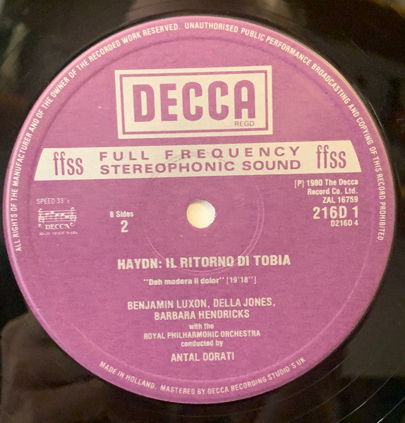 Joseph Haydn, Brighton Festival Chorus, Royal Philharmonic Orchestra, Antal Dorati – Il Ritorno Di Tobia (4xLP) LP vinyl record, image 3 of 3