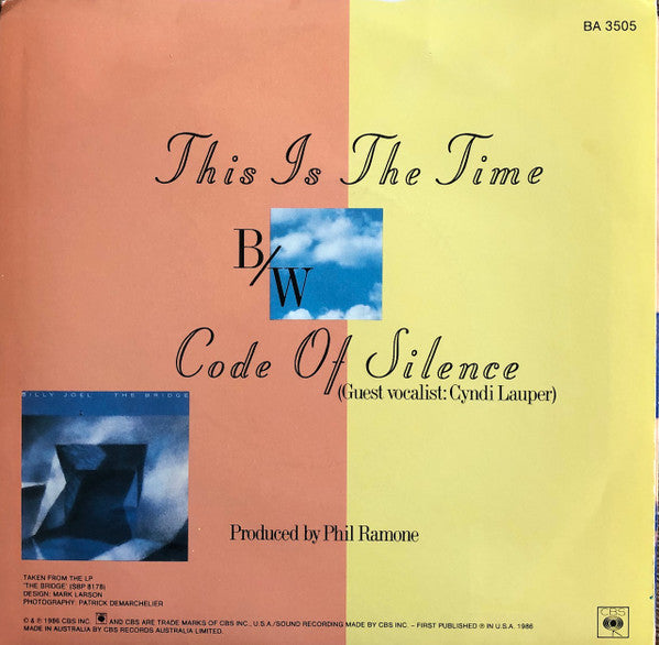 Billy Joel – This Is The Time 7" vinyl record, image 2 of 4