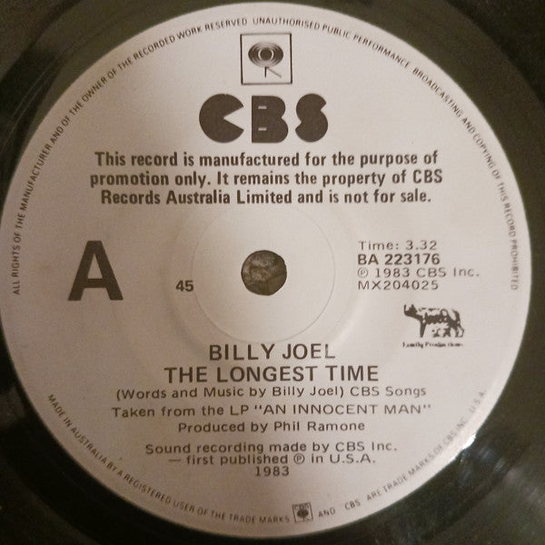 Billy Joel – The Longest Time 7" vinyl record, image 2 of 4