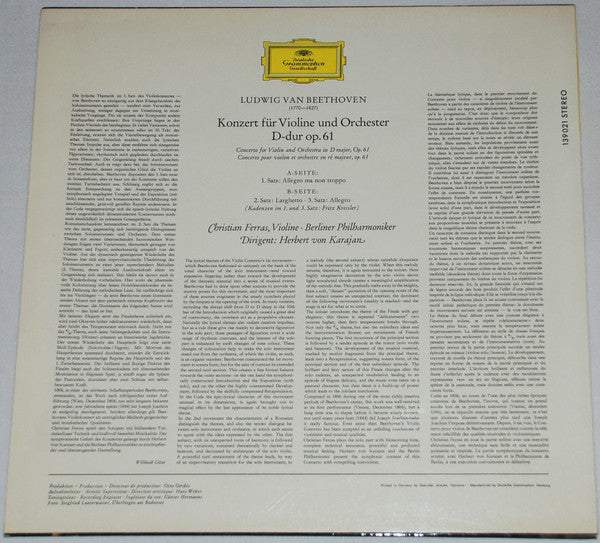 Ludwig Van Beethoven, Christian Ferras, Herbert von Karajan, Berliner Philharmoniker – Violinkonzert D-Dur LP vinyl record, image 2 of 4